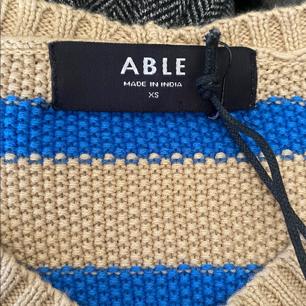 NWT ABLE Haven Seed Stitch Sweater in Brown Sugar/ Blue Stripe XS - Picture 2 of 7